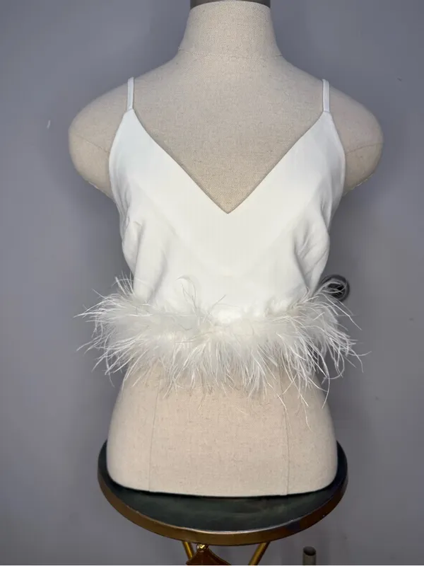 Nasty Gal White Feather-Trim V-Neck Camisole - Image 3