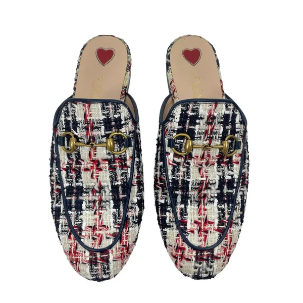 Gucci Princetown Tweed Mules Horsebit Gardenia Ink Blue Size 36.5 - Image 5