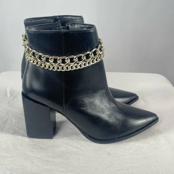 Steve Madden Perlina Bootie Leather Gold Chain‎ Boot in Black Size 8.5 - Image 7