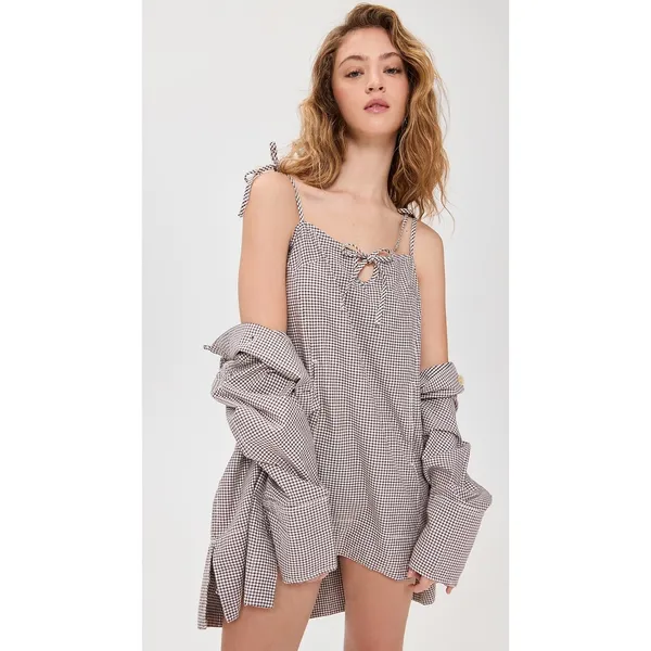 Free People Arlo Gingham Check 2 Piece Mini Dress Long Sleeve Shirt Co-Ord Set S - Image 2