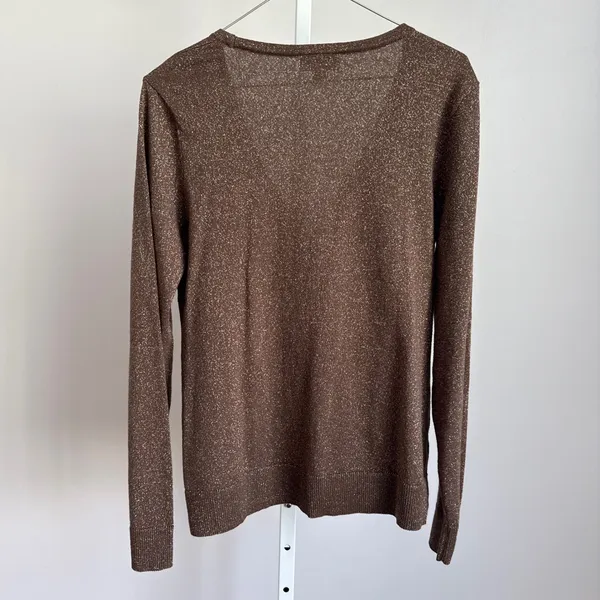 LOFT Brown Metallic Cardigan Sweater size Medium minimalist‎ quiet luxury - Image 6