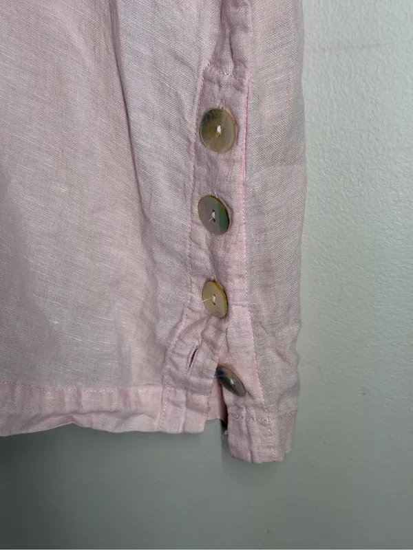 Sigrid Olsen 100% Linen Tunic Top 1X Pink Collared Beach Vacation Resort Natural - Image 4