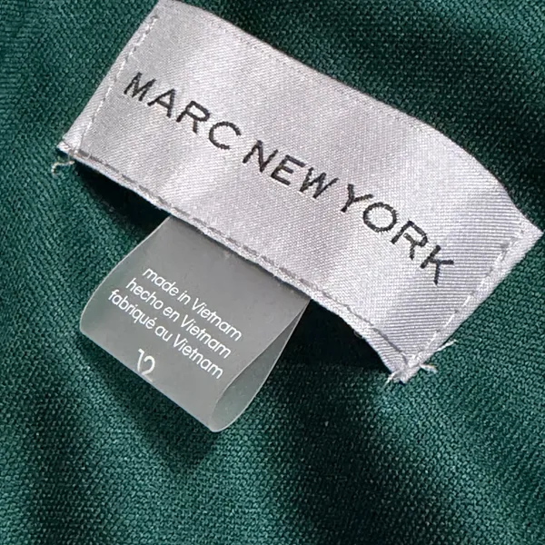 Marc New York Women Emerald Green Velvet Ruched Faux Wrap Dress Size 12 Gold - Image 6