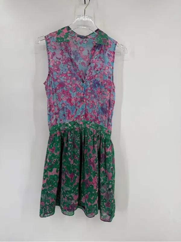 Gryphon Pink Blue‎ Green Floral Mini Dress size small - Image 3