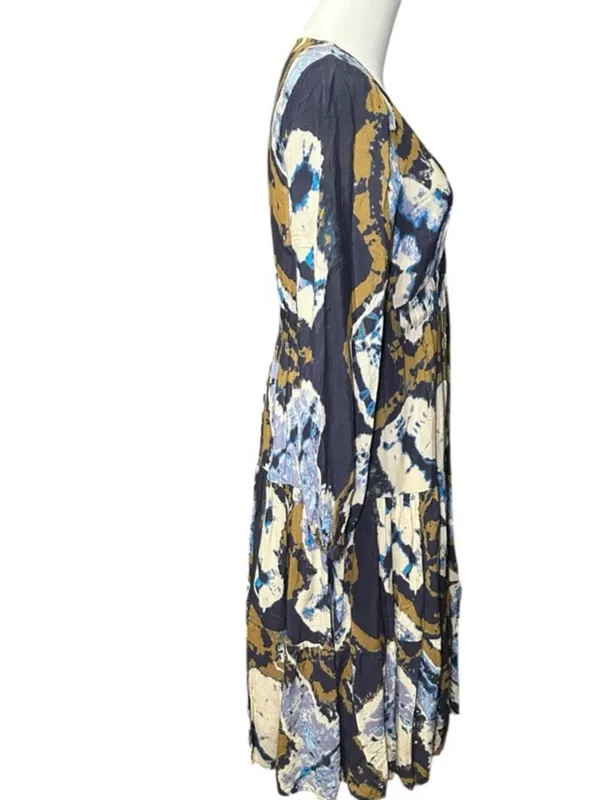 ANTHROPOLOGIE Othelia Arden Tie Dye Midi Dress S 19” P2P Blue/Tan/Cream EUC - Image 8