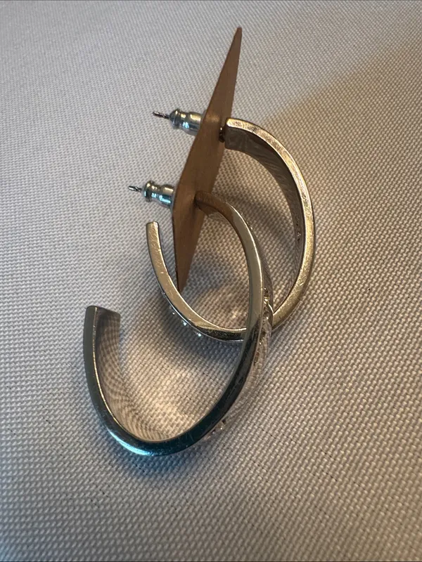 Silver Crystal Accent Hoop Earrings - Image 3