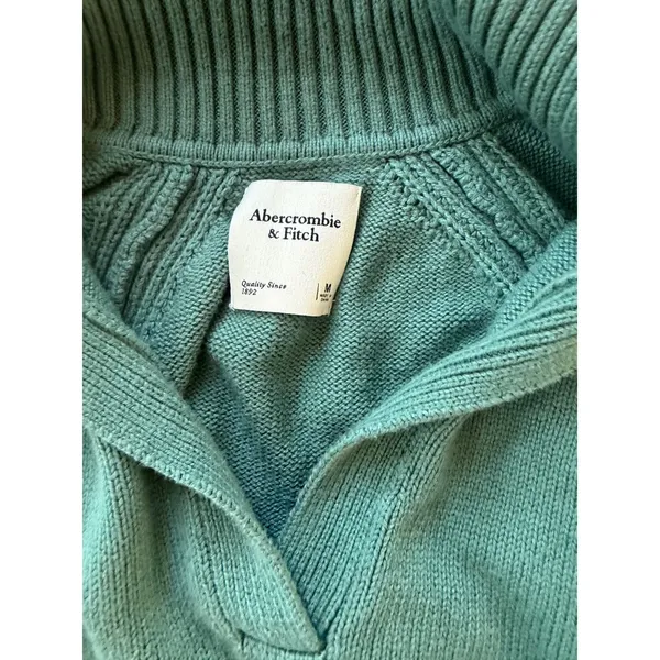 Abercrombie & Fitch Sage Green Chunky‎ Ribbed V-Neck Collared Sweater Womens M - Image 3