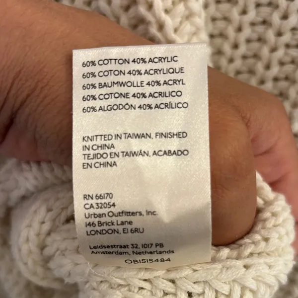 Free People Cream Knit Sweater Cropped Chunky Cotton Blend Boho Cozy Small - Image 4