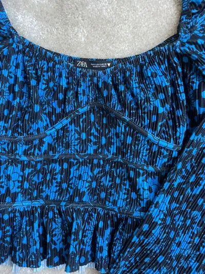Cute Long Sleeve Top Blouse Blue Flowers - Image 3