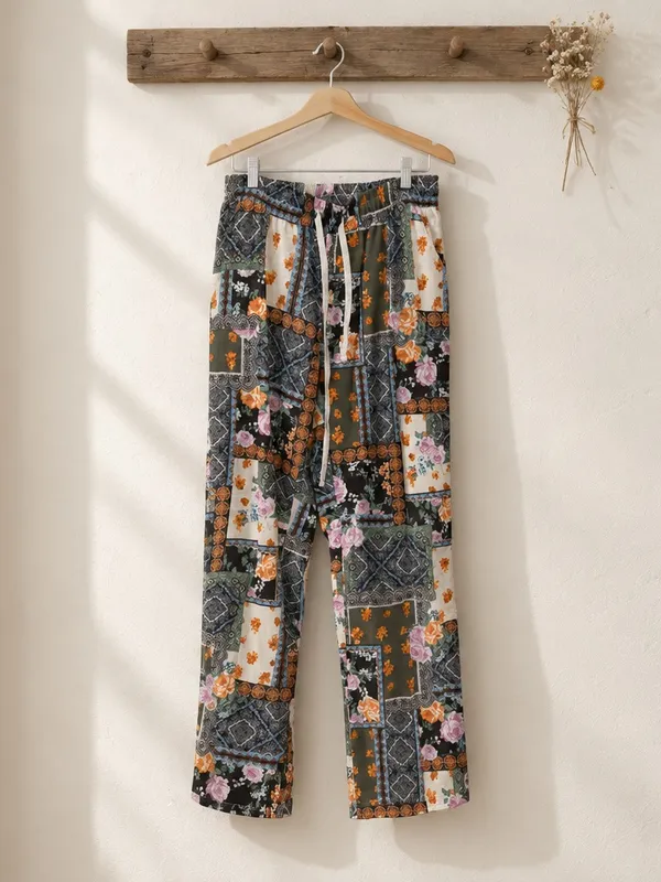 Cato Olive Patchwork Floral Wide-Leg Pants - Image 3