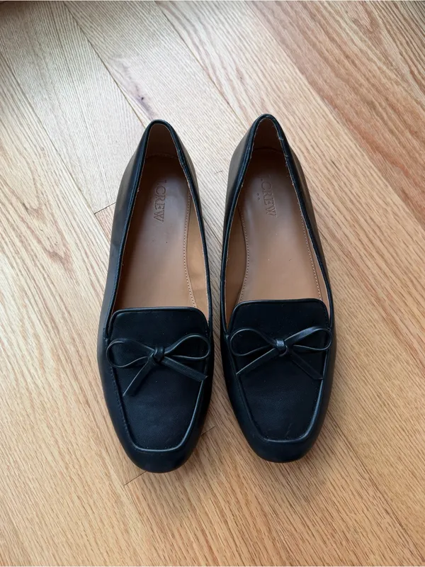 J.Crew Black Bow Square Toe Loafer Ballet Flats Size 8 - Image 2