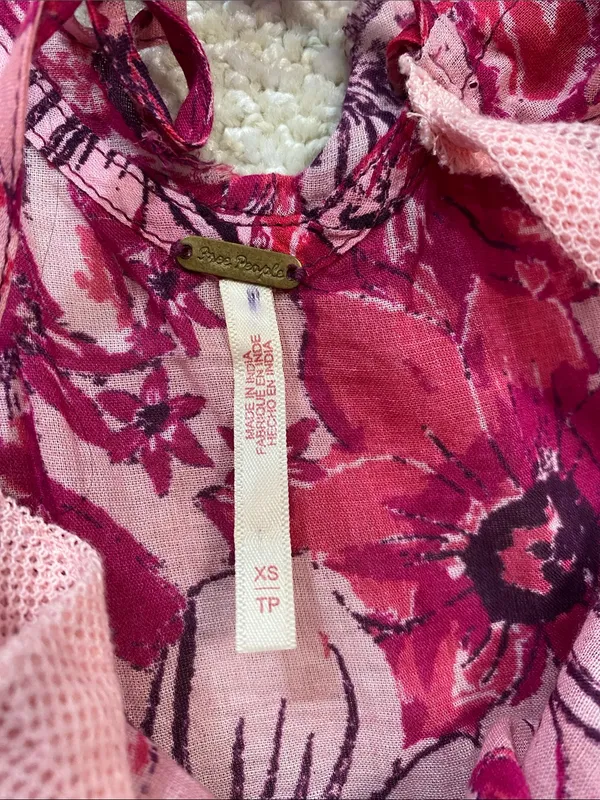 Free People Angelica Printed Tunic Mesh Top Pink Floral Blouse Sleeveless XS/TP - Image 10