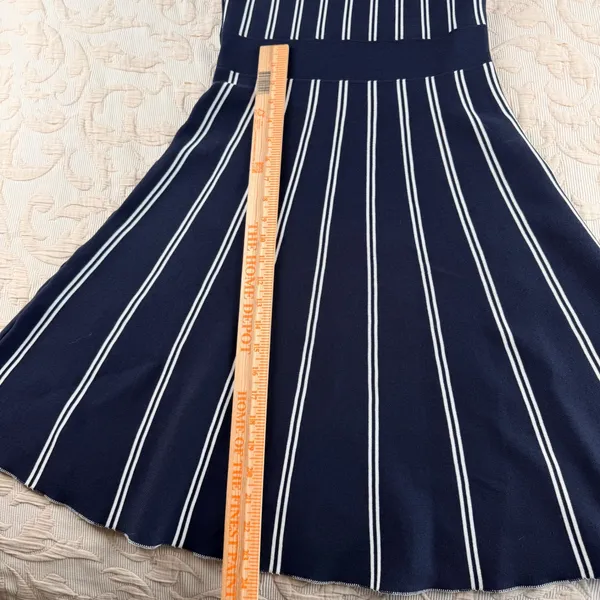 Magia USA Navy Blue White‎ Striped Knit Fit Flare Midi Dress Sleeveless Large - Image 8