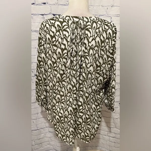 Jachs Girlfriend Womens Green and White 3/4 Sleeve Blouse Top Large NWT - Image 5