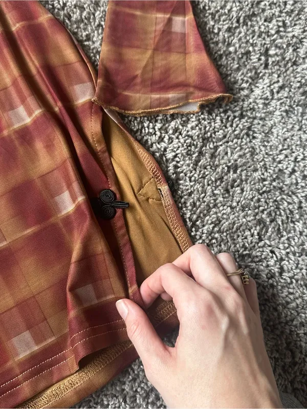 Dolls Kill Long-Sleeve Plaid Bodycon Dress in Rust & Gold Tones - Image 4