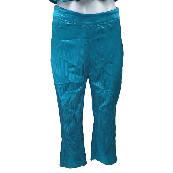 Honey Punch Blue Silky Satin Sleeveless Crop Top & Capri Pants 2 Piece Set XS - Image 5