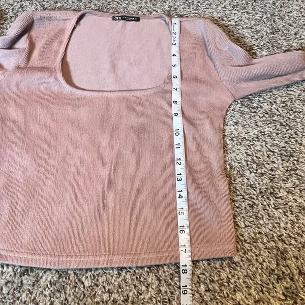 ZARA Ribbed Scoop Neck Long Sleeve Crop Top Dusty‎ Rose Size M - Image 4