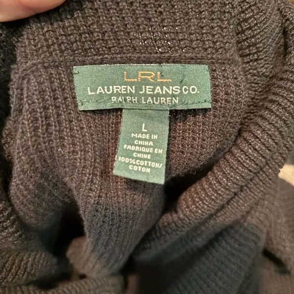Lauren Ralph Lauren Waffle Knit Cowl Neck Sweater Drawstring Size Large‎ Black - Image 3