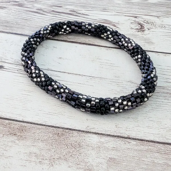 Vintage Bracelet Dark Purple, Black, Clear Beads - Image 3