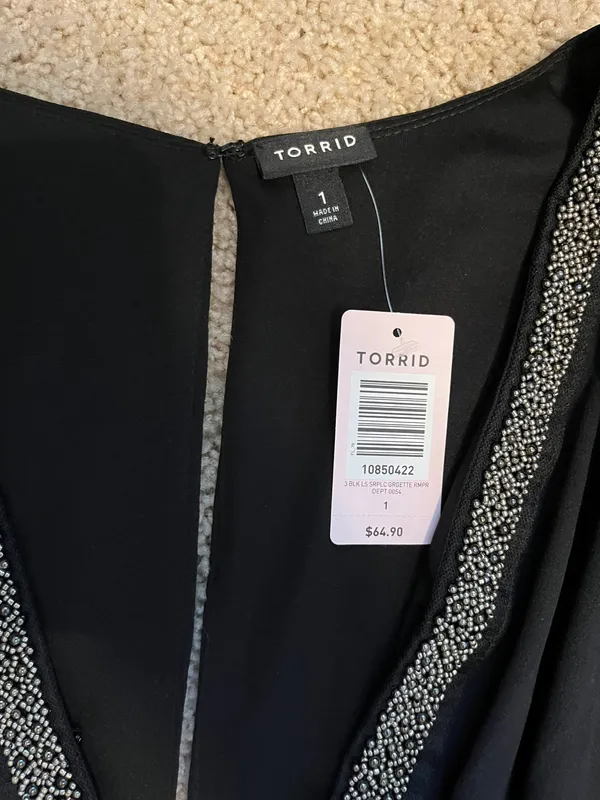 Torrid Black embellished georgette romper with pockets long sleeve never worn - Image 3