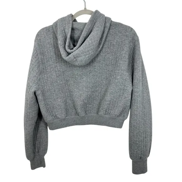 Aerie OFFLINE Quilted Cropped Hoodie Gray‎ Thumbhole Long Sleeve Size Small - Image 2