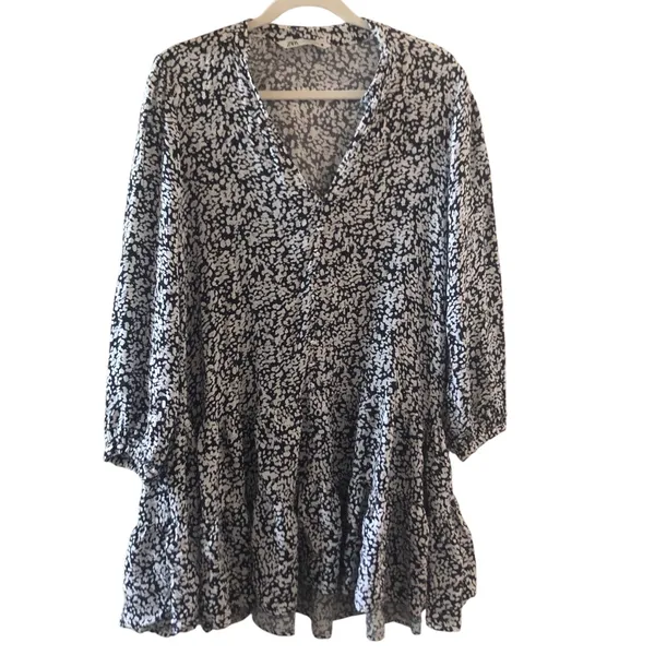 C Zara Claris Back & White V-Neck Long Sleeve Ruffle Women Mini Dress Size M - Image 6