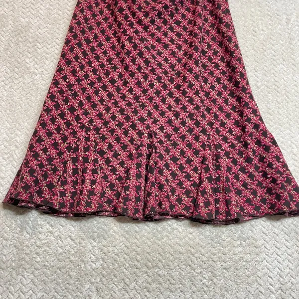 NYCC Y2K Vintage Pink Brown Elastic‎ Waist A-Line Gored Hem Midi Skirt Medium - Image 3