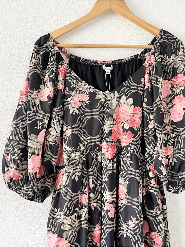 Baltic Born Ivanna Black Floral Embroidered Cottagecore Satin Midi Dress - Image 3