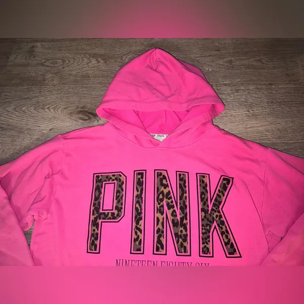PINK Victoria’s Secret Y2K Hot Pink Cheetah Hoodie Early 2000’s Girly Large - Image 4