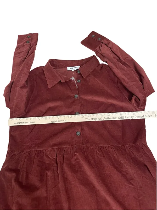 Nine West Rust Brown Button-Front Long Sleeve Shirt Dress - Image 4
