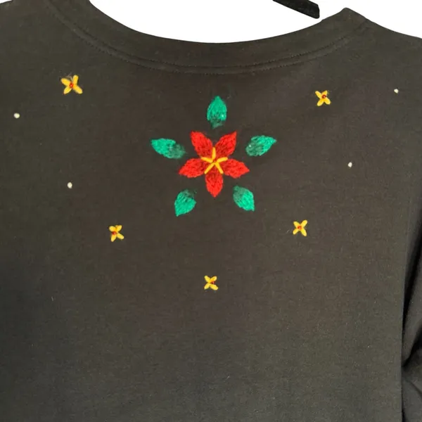 Bechamel Black Knit Button Christmas Cardigan Womens Small Poinsettia VTG FLAW‎ - Image 8