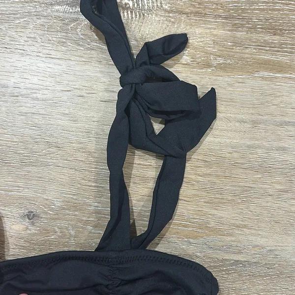 Black Ruched One-Piece Swimsuit with adjustable tie straps - Image 2