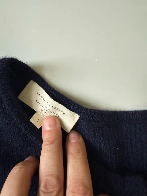Sézane Navy and White Striped Mohair Blend Cardigan - Image 6