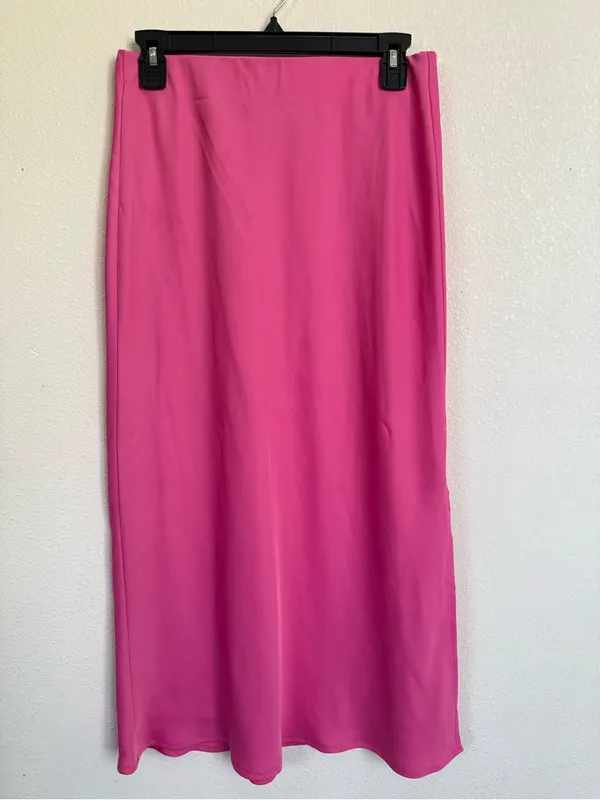 A New Day Pink Satin Midi Slip Skirt Side Slit Y2K Barbiecore Size S - Image 2