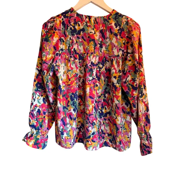 Michelle McDowell Colorful Abstract Ruffle Sleeve Blouse Size Small - Image 6