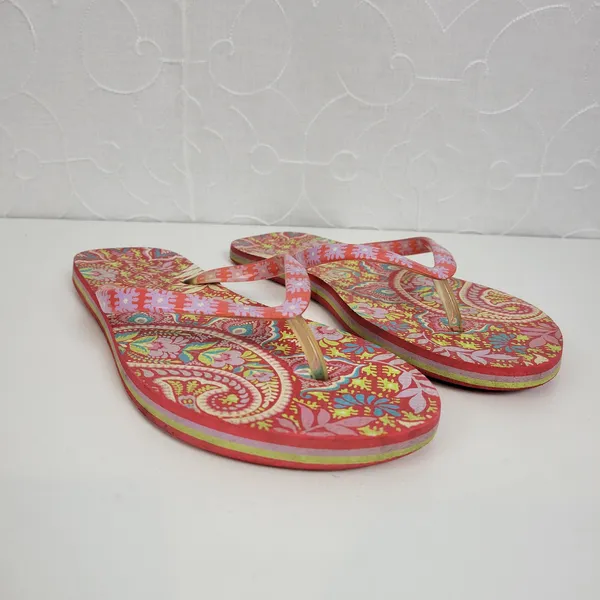 Vera Bradley Paisley in Paradise Womens Flip Flops Size 9 Pink Slip-On Summer - Image 4