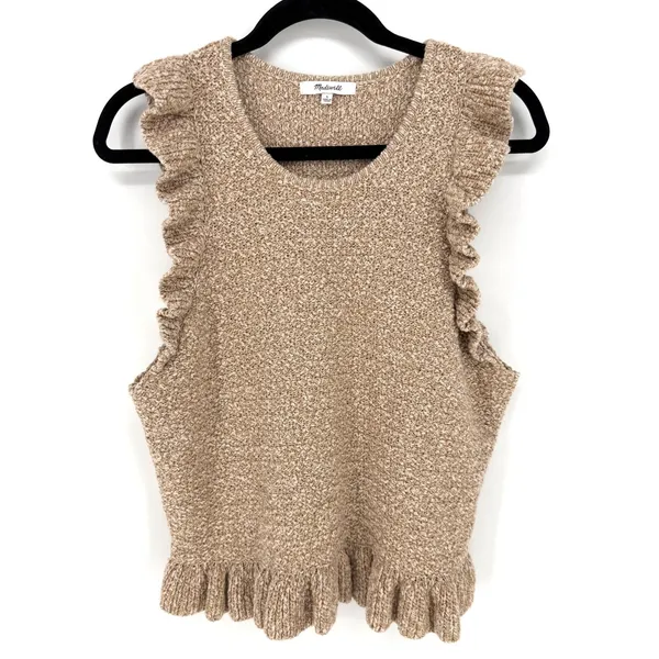 Madewell Nicollet Ruffle Sweater Tank Top Knit Large Tan Sleeveless Boho Cottage - Image 4