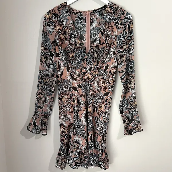 For Love & Lemons Gracie Floral Dress Women's‎ Small Long Sleeve Ruffle V-Neck - Image 3