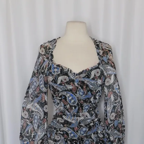 ZARA Paisley Floral Ruched Dress Ruffled Mini Metallic Party Cocktails Small‎ - Image 3