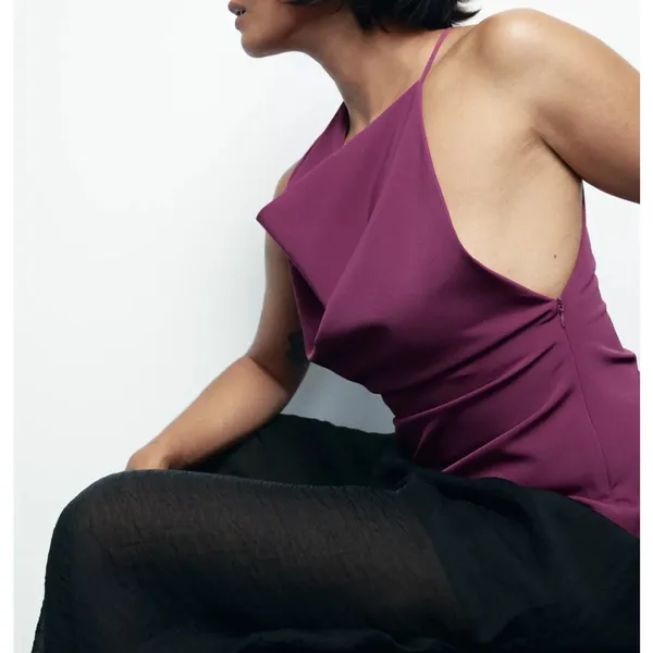 Zara NWT plum asymmetrical cowl neck draped sleeveless top - Image 7