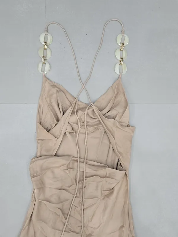 Zara Beige Maxi Slip Dress with Disc-Strap Detail Size XL - Image 2