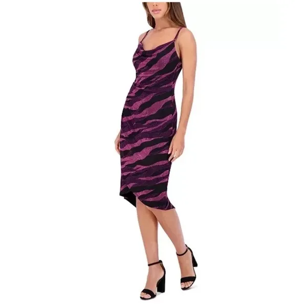 Siena Purple Wavy Print Tulip Hem Bodycon Dress Size 2 Y2K Party Glam Whimsigoth - Image 2
