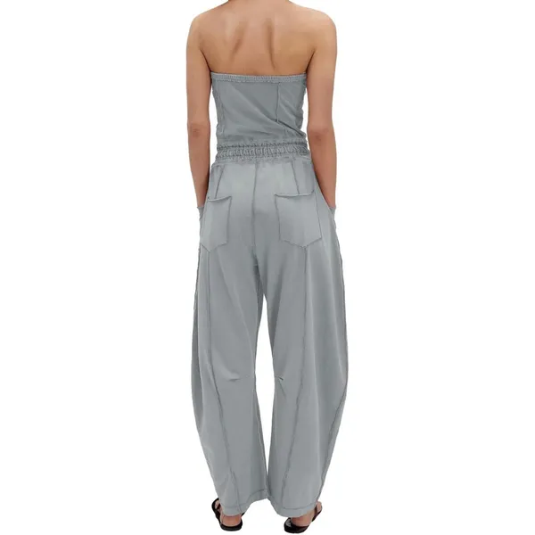 LAMISSCHE Romper‎ Gray Strapless Wide Leg Jumpsuit Casual Sleeveless Pockets - Image 4