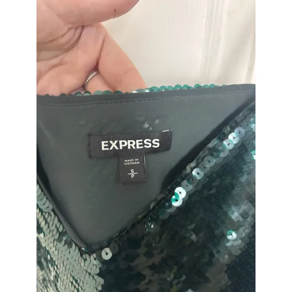 Express Dark Green Sequin Cami Tank Top S Going Out Holiday Party - Image 3