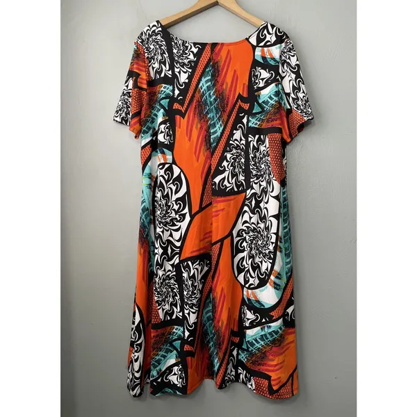 Sophie A Dress Size XL Bright Travel Knit Easy Care Dopamine Artsy Art to Wear - Image 5