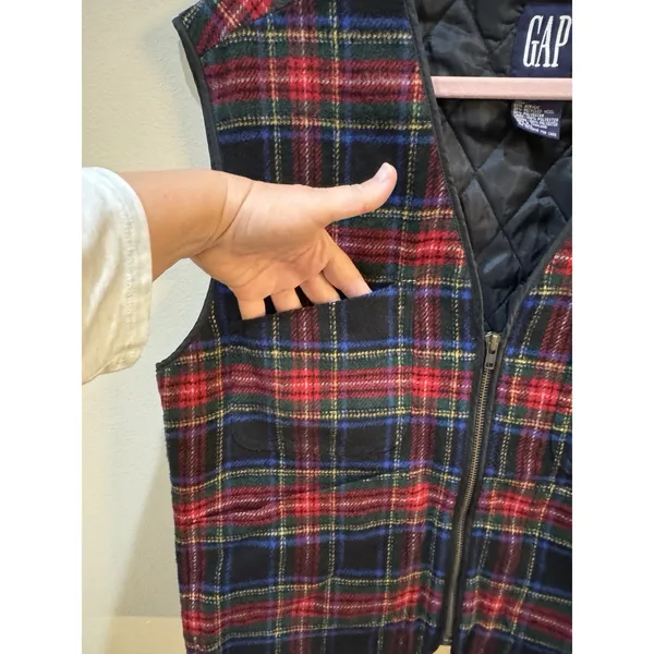 Vintage Gap Tartan‎ Plaid Quilted Puffer Best Wool Blend Size Small Holiday - Image 4