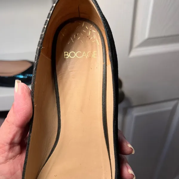 Bocage‎ Metallic Striped Pointed Toe Flats Black & Blue Elegant Shoes-SZ 39/8.5 - Image 5