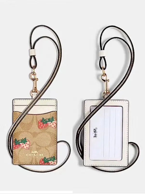 Id Lanyard In Signature Canvas With Strawberry Print coach 93727 - Image 4
