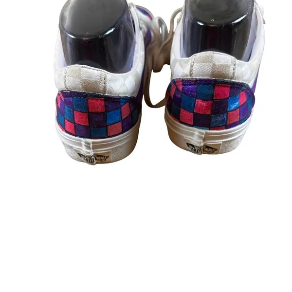 Vans Off the Wall Size 7 Checkered Design Canvas Shoes With Pink Blue Purple - Image 6