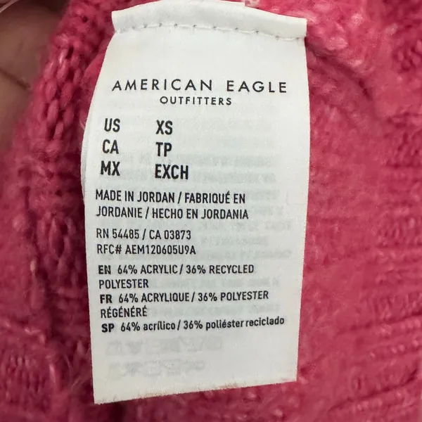 American Eagle AEO Pink V Neck Sweater Waffle Weave XS Boxy Oversized - Image 5